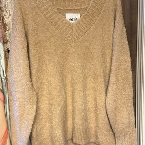 Aerie Cozy V-Neck Sweater in Warm Tan